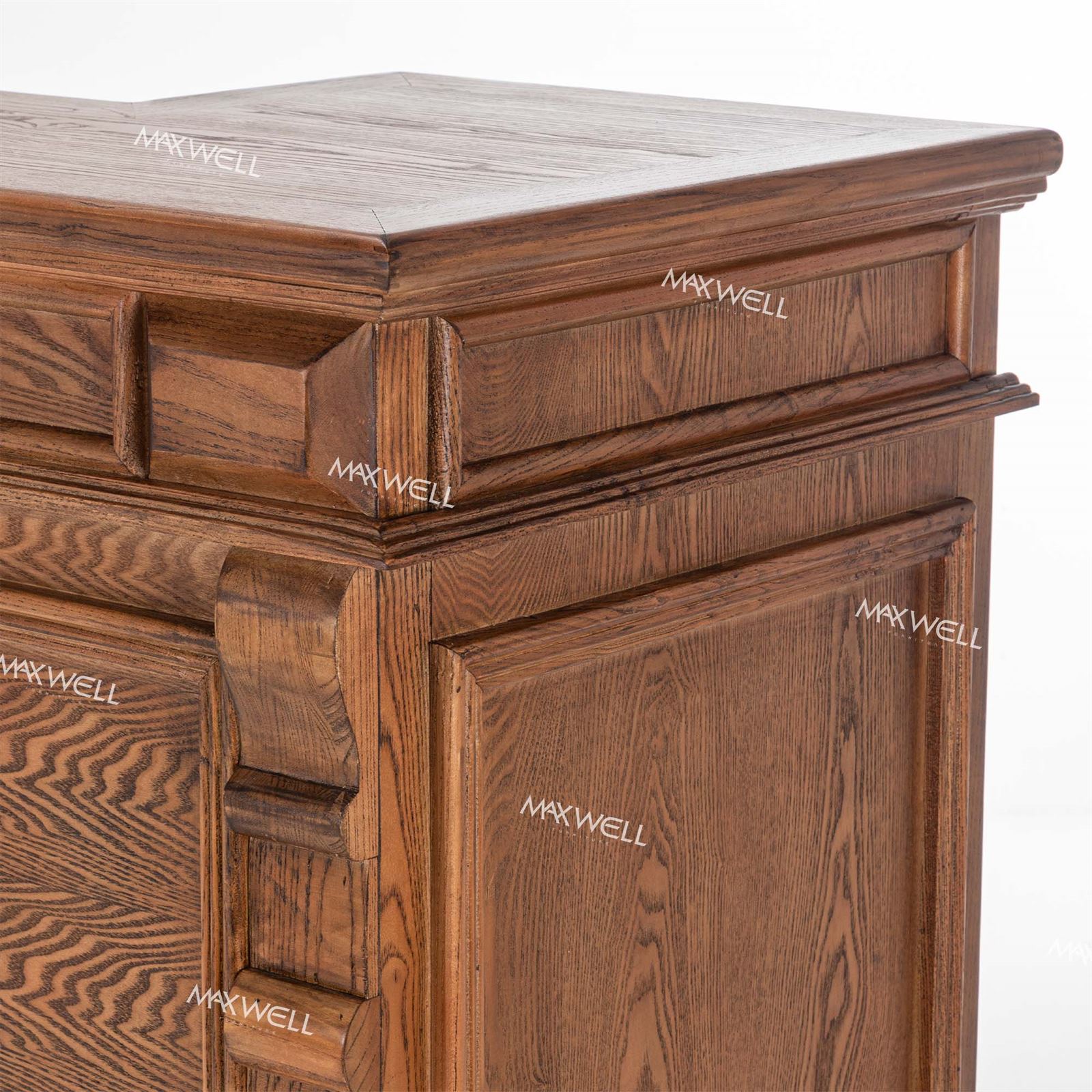 The wooden bar counter has timeless vintage carvings The wooden bar counter has timeless vintage carvings
